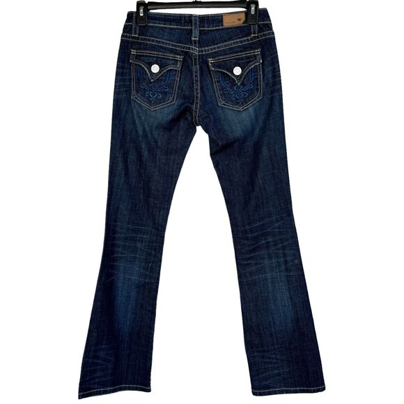 Vigoss Juniors SZ 1 Jeans Bootcut Low-Rise Button-Flap Pockets Whiskered Blue - Picture 4 of 11